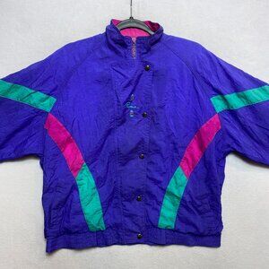 Vintage Puma Track Jacket Womens M Purple Button Zip Color Block